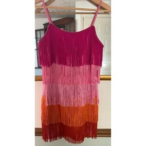 NWT Women's Pink Ombré Fringe Mini Festival Dress Medium
